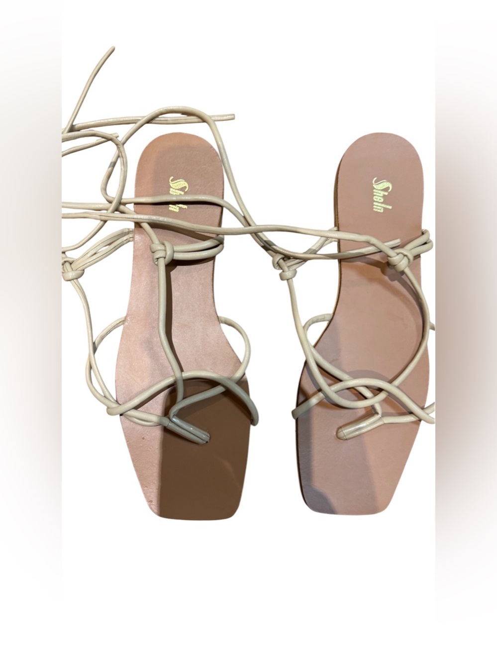 SHEIN Nude Lace-Up Strappy Square-Toe Sandals